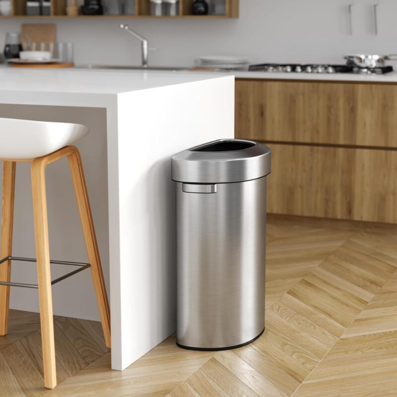 23 Gallon Semi-Round Stainless Steel Open Top Trash Can and Recycle Bin, 7 Liter, Silver - Image 2