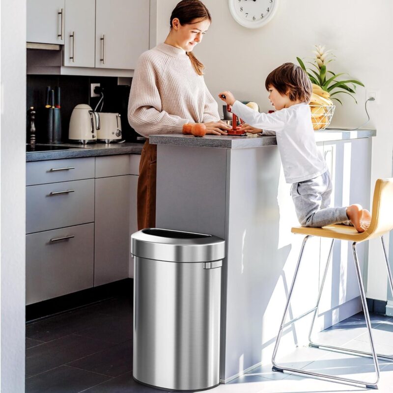 23 Gallon Semi-Round Stainless Steel Open Top Trash Can and Recycle Bin, 7 Liter, Silver - Image 3