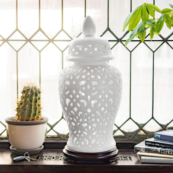 24  Spiral Lattice Temple Jar - White