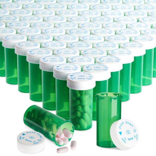 250 Pack Empty Pill Bottles With Caps, 13 Dram Plastic Vials (green)