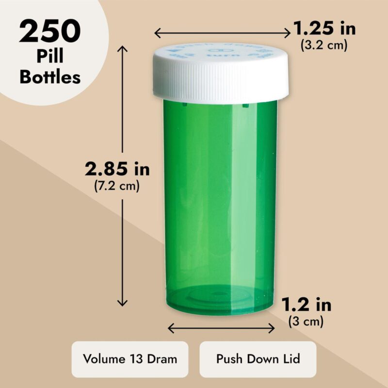 250 Pack Empty Pill Bottles With Caps, 13 Dram Plastic Vials (green) - Image 3