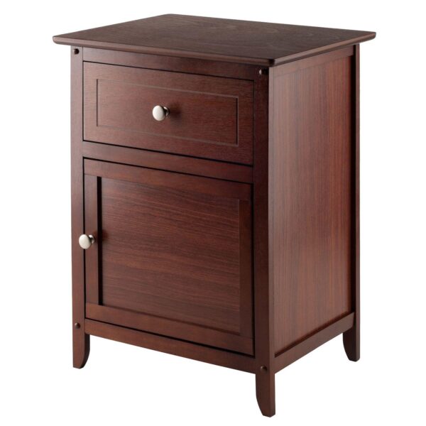 25  Walnut Wood Accent Table with Pull-Out Drawer and Door Cabinet