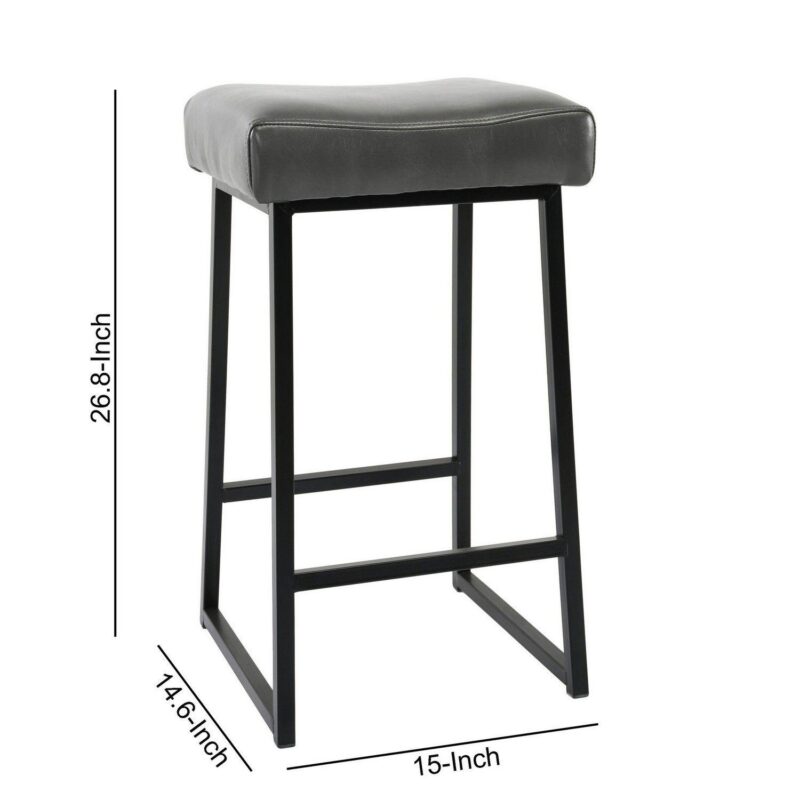 26 Inch Backless Counter Stool with Leatherette Seat, Set of 2, Gray - Image 5