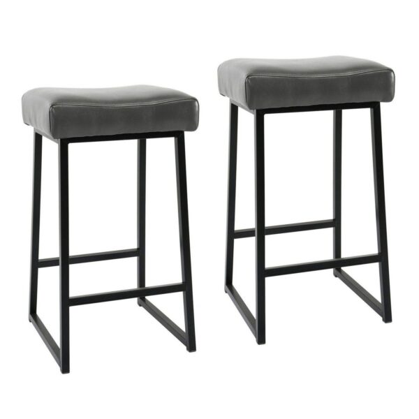 26 Inch Backless Counter Stool with Leatherette Seat, Set of 2, Gray