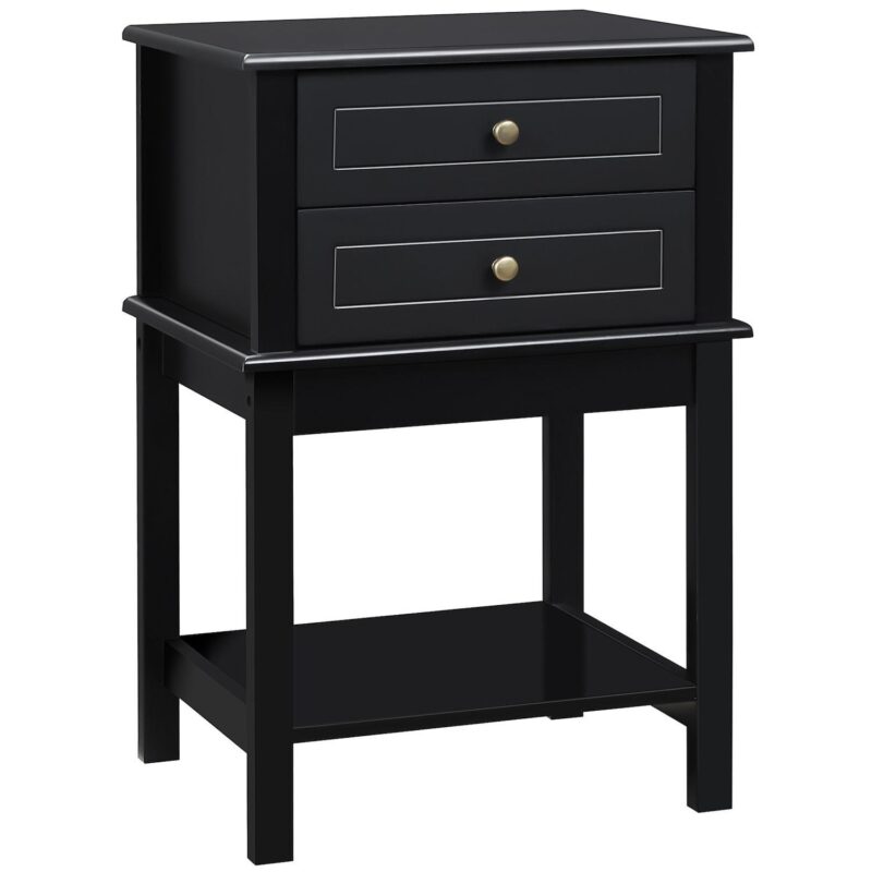 28  Modern End Table W/ 2 Storage Drawers and Bottom Shelf For Living Room, White - Image 6