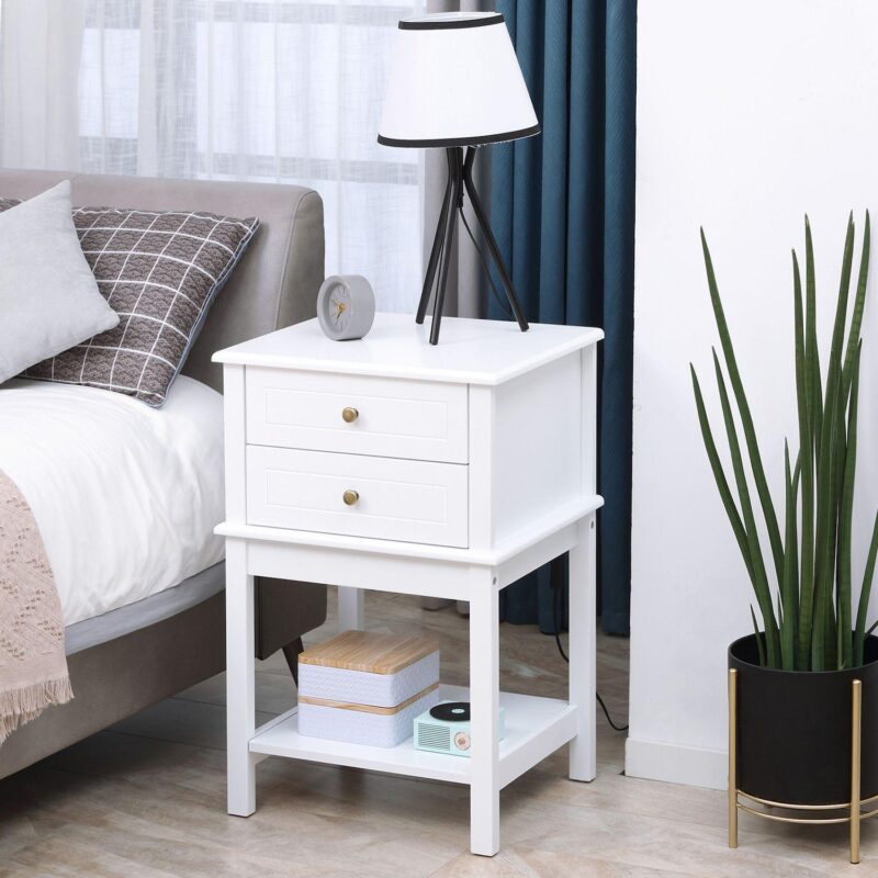 28  Modern End Table W/ 2 Storage Drawers and Bottom Shelf For Living Room, White - Image 3