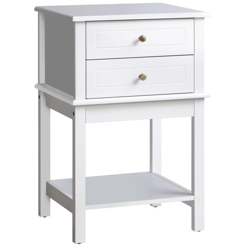 28  Modern End Table W/ 2 Storage Drawers and Bottom Shelf For Living Room, White