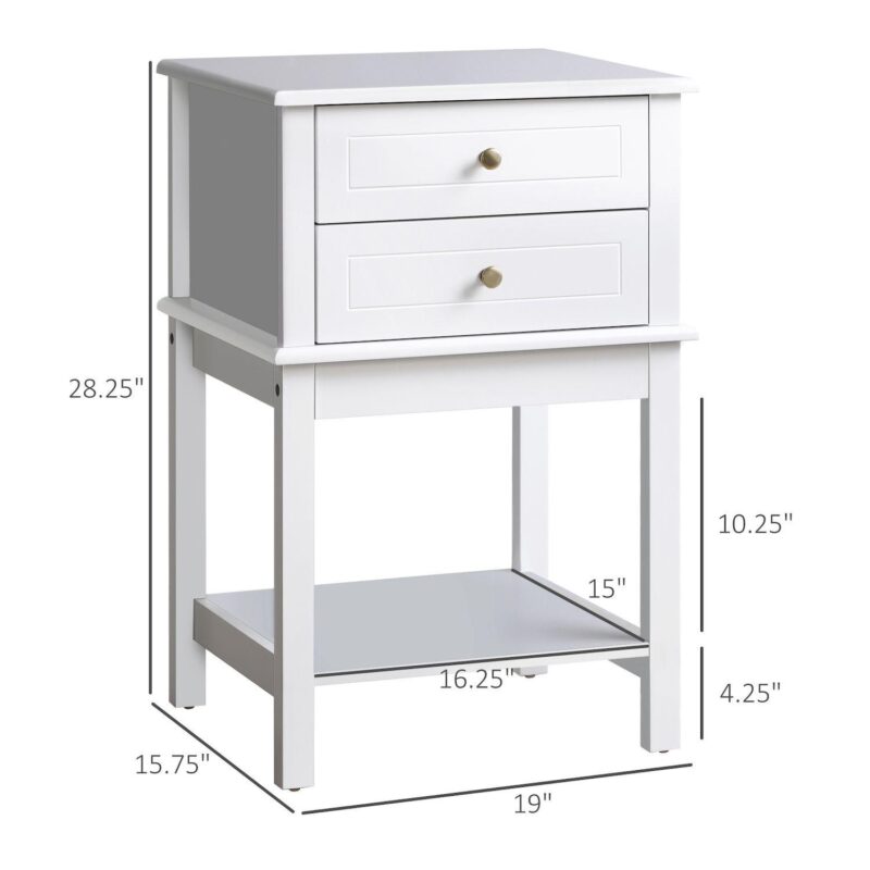 28  Modern End Table W/ 2 Storage Drawers and Bottom Shelf For Living Room, White - Image 4