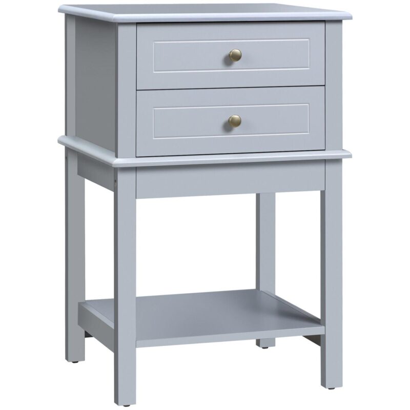 28  Modern End Table W/ 2 Storage Drawers and Bottom Shelf For Living Room, White - Image 5