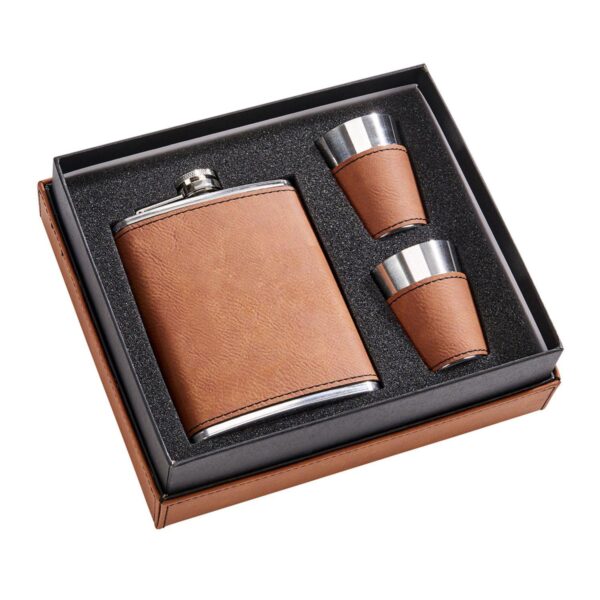 2.25  Caramel Leatherette Flask Set with Cup