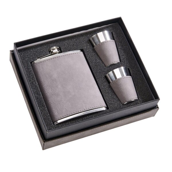 2.25  Gray Leatherette Flask Set with Cup