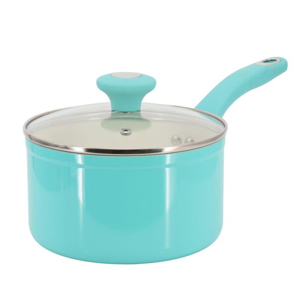 2.6 Quart Ceramic Nonstick Aluminum Saucepan with Lid in Teal