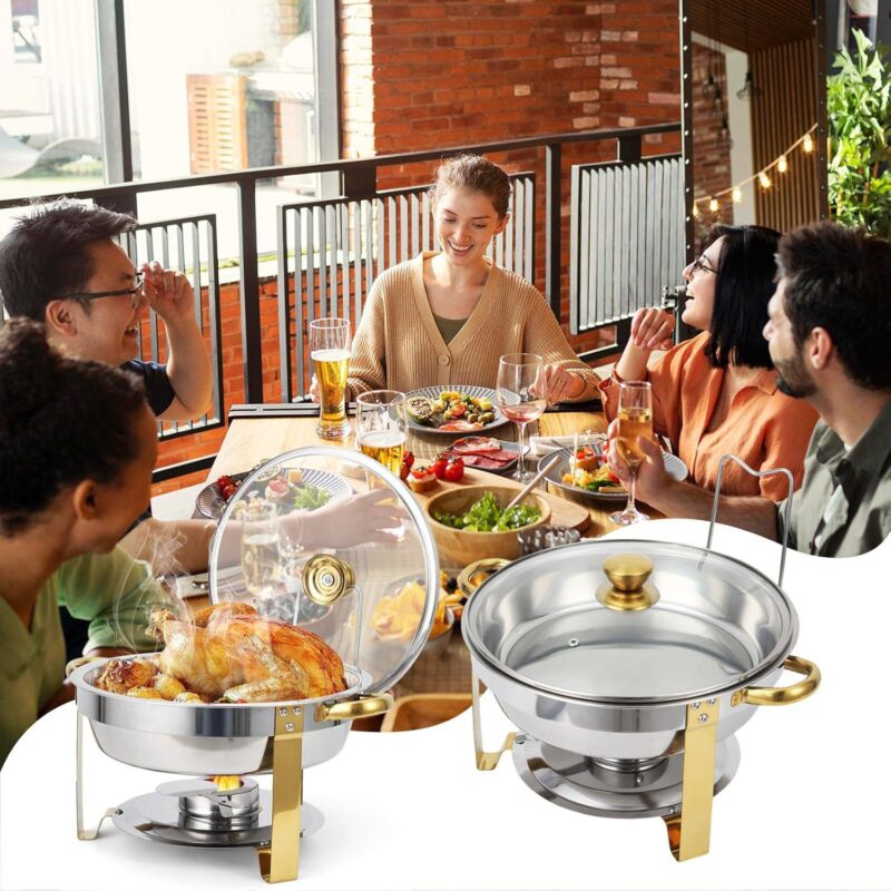 2 Pack Chafing Dish Buffet Set, 5QT Stainless Steel Chafer for Parties Wedding Banquet - Image 2