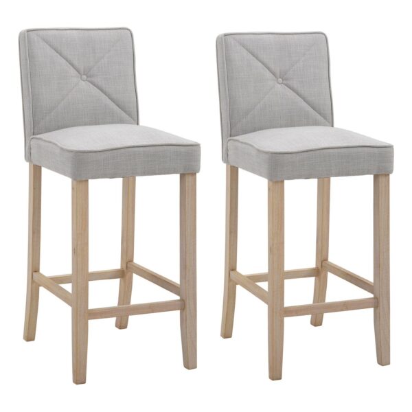 2 Pcs Bar Stools Dining Chair W/ Footrest, Solid Wood Leg Home Pub, Grey