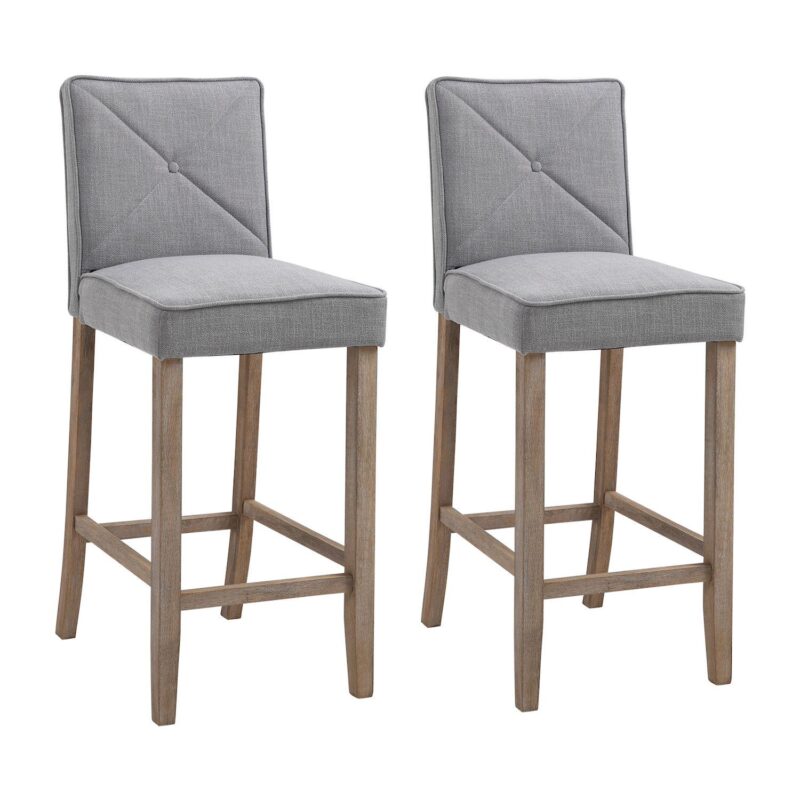 2 Pcs Bar Stools Dining Chair W/ Footrest, Solid Wood Leg Home Pub, Grey - Image 5
