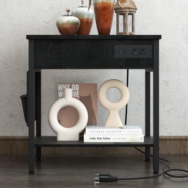 2 Pcs End Table with Charging Station, Side Table and Nightstand with USB Ports - Image 2