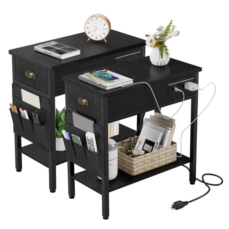2 Pcs End Table with Charging Station, Side Table and Nightstand with USB Ports - Image 6