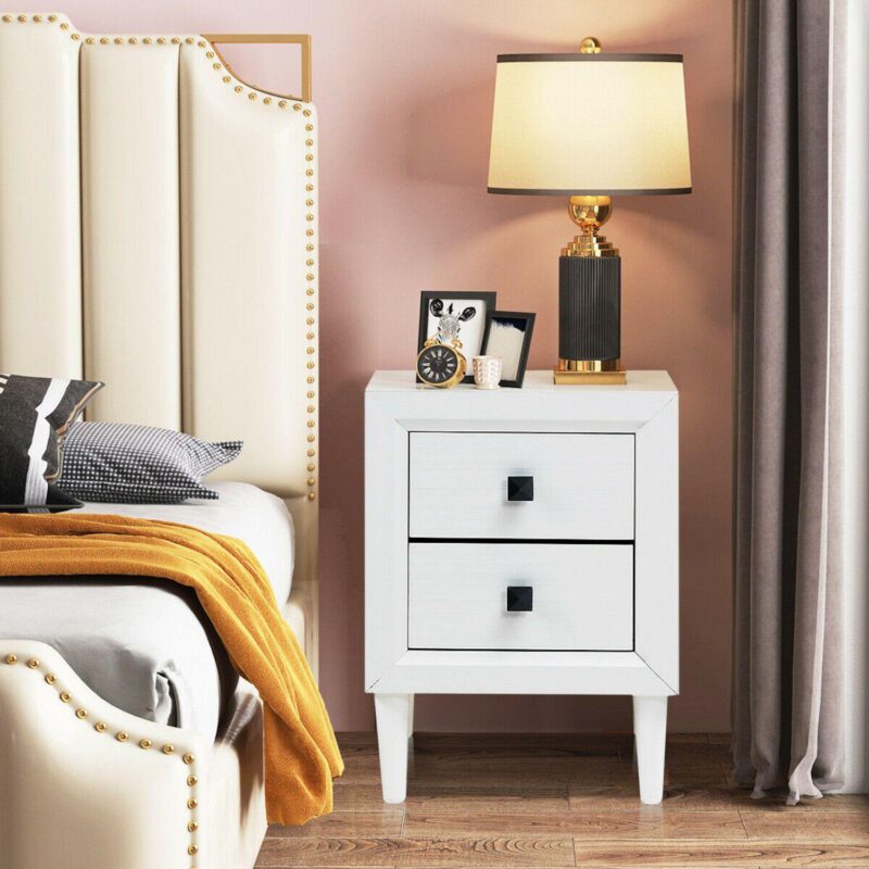 2 Pieces Multipurpose Retro Nightstand Set with 2 Drawers - Image 2