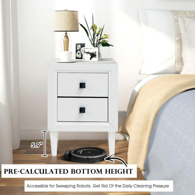 2 Pieces Multipurpose Retro Nightstand Set with 2 Drawers - Image 5