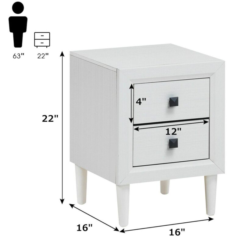 2 Pieces Multipurpose Retro Nightstand Set with 2 Drawers - Image 3