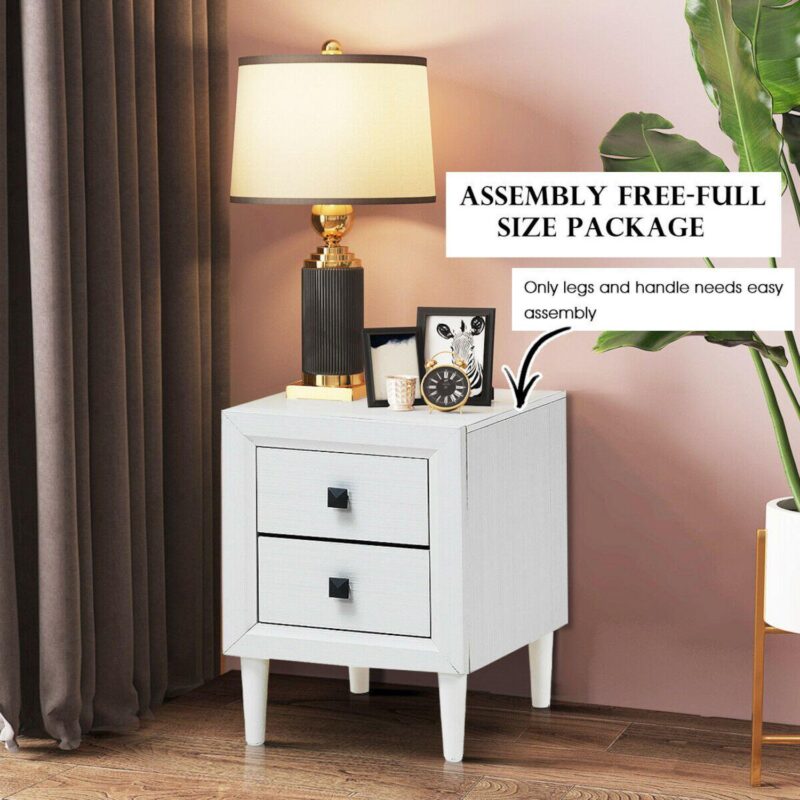 2 Pieces Multipurpose Retro Nightstand Set with 2 Drawers - Image 4