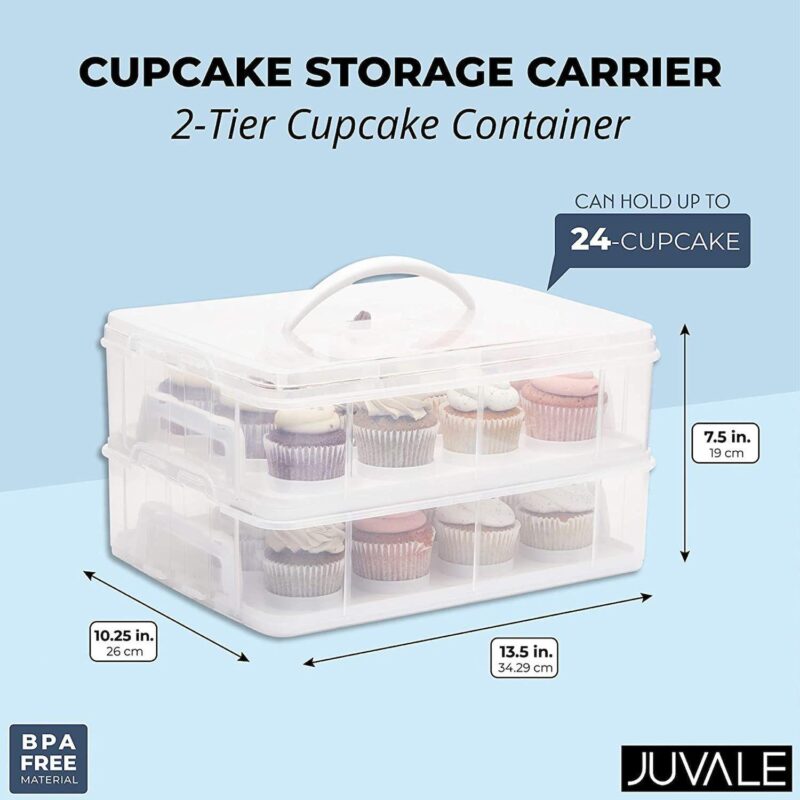 2 Tier Cupcake Carrier with Lid, Holds 24 Cupcakes (13.5 x 10.25 x 7.5 In) - Image 2