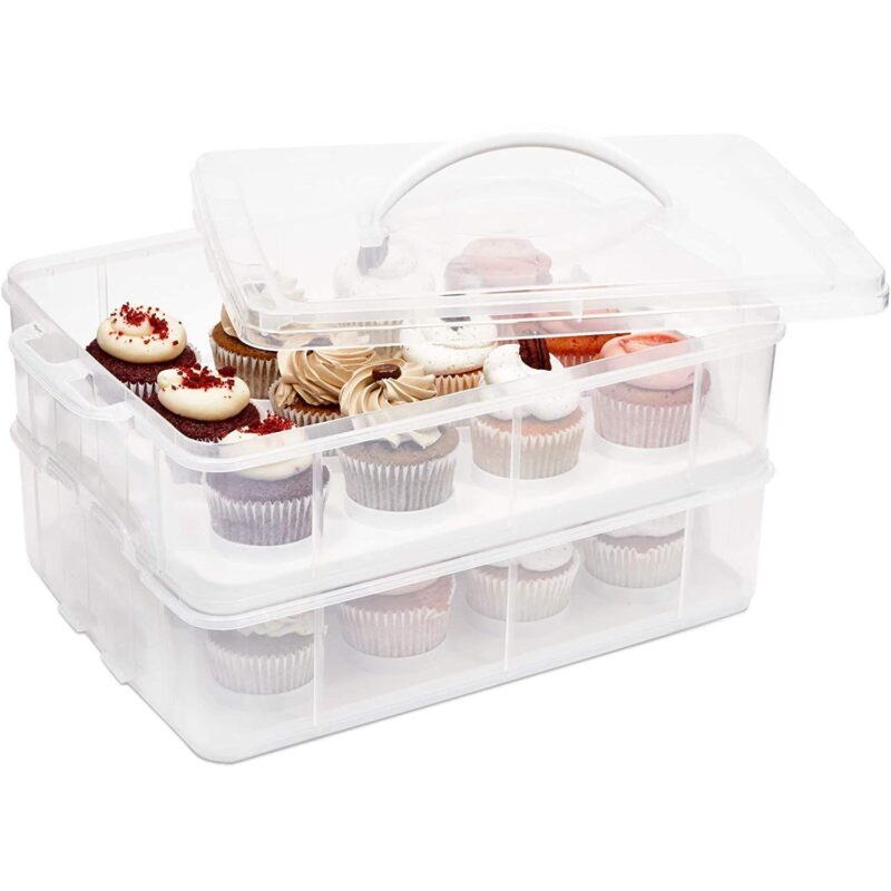 2 Tier Cupcake Carrier with Lid, Holds 24 Cupcakes (13.5 x 10.25 x 7.5 In) - Image 4