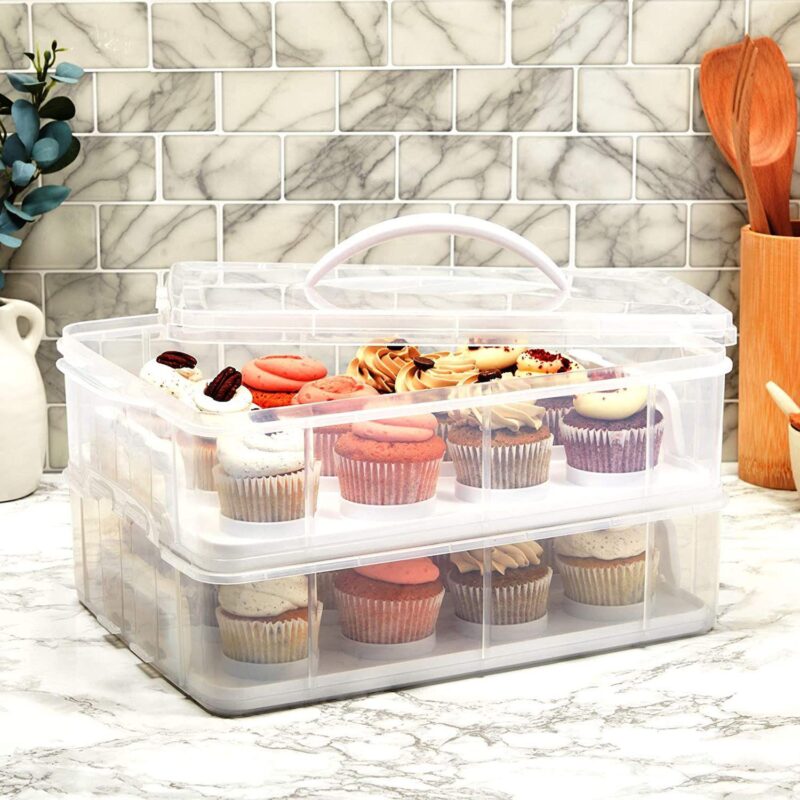2 Tier Cupcake Carrier with Lid, Holds 24 Cupcakes (13.5 x 10.25 x 7.5 In) - Image 3
