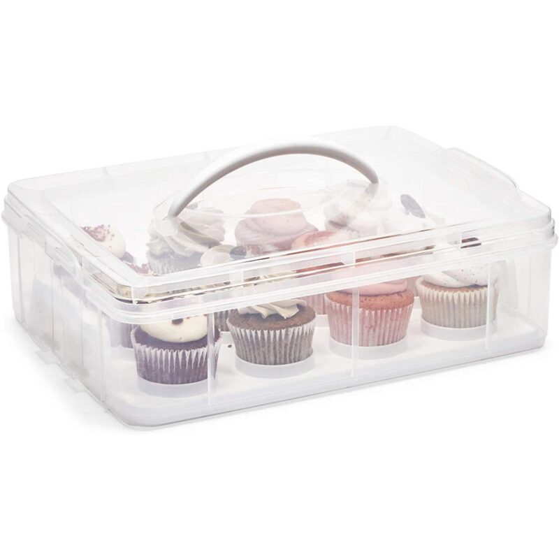 2 Tier Cupcake Carrier with Lid, Holds 24 Cupcakes (13.5 x 10.25 x 7.5 In) - Image 5