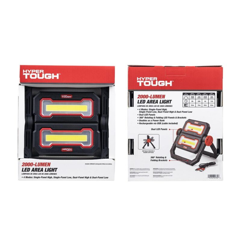 (2 pack) Hyper Tough 2000 LM LED Area Light with Folding Stand, Including 5200mAh Lithium Battery - Image 8