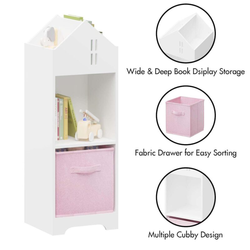 2-tier Display Organizer Kids Dollhouse Bookcase With Collapsible Drawer Storage - Image 5