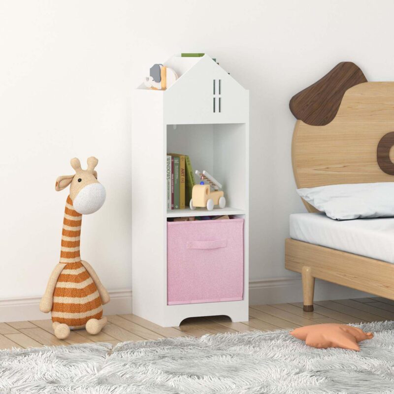 2-tier Display Organizer Kids Dollhouse Bookcase With Collapsible Drawer Storage - Image 4