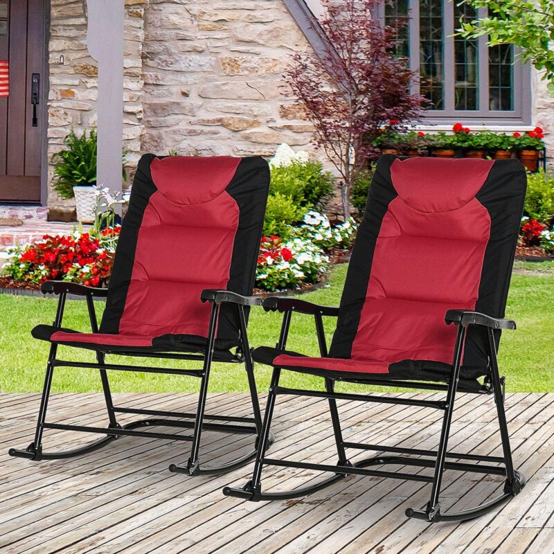 2pc Folding Outdoor Furniture Set, 2 Rocking Chairs For Camping, Patio, Blue - Image 2