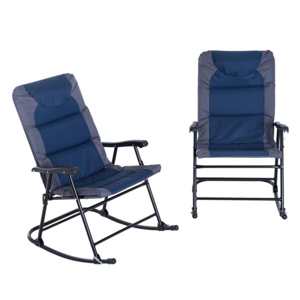 2pc Folding Outdoor Furniture Set, 2 Rocking Chairs For Camping, Patio, Blue