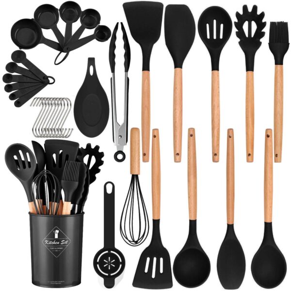 34pcs Kitchen Silicone Cookware Set, Silicone Cooking Kitchen Utensils Set Nonstick Cookware