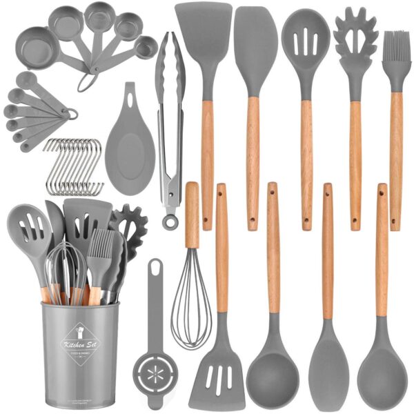 34pcs Kitchen Silicone Cookware Set, Silicone Cooking Kitchen Utensils Set Nonstick Cookware