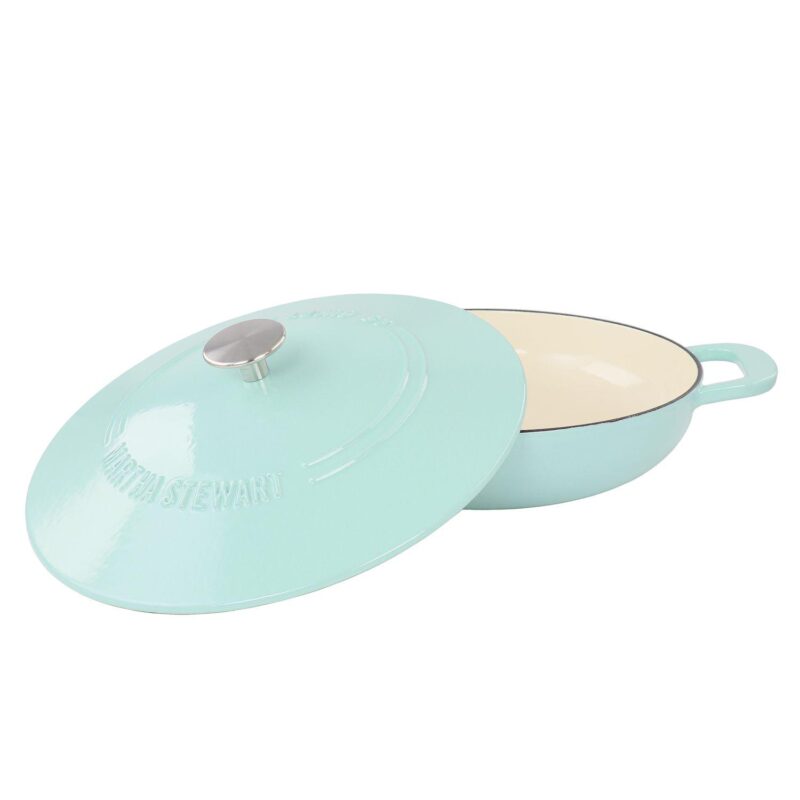 3.5 Quart Enameled Cast Iron Braiser in Blue with Self Basting Lid - Image 2