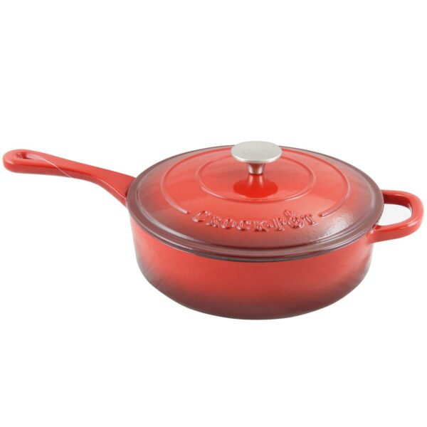 3.5 Quart Enameled Cast Iron Deep Saut Pan With Self Basting Lid in Scarlet Red