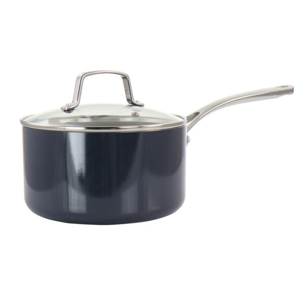 3.5 Quart Nonstick Aluminum Saucepan in Dark Gray with Glass Lid