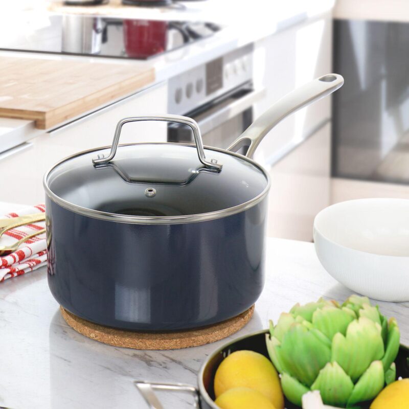 3.5 Quart Nonstick Aluminum Saucepan in Dark Gray with Glass Lid - Image 5