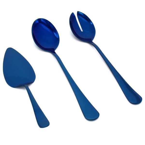 3 Piece Blue Reflective Colored Serving Set Stainless Steel Salad Servers Pie Server