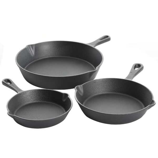 3 Piece Pre-Seasoned Cast Iron Skillet Set in Black