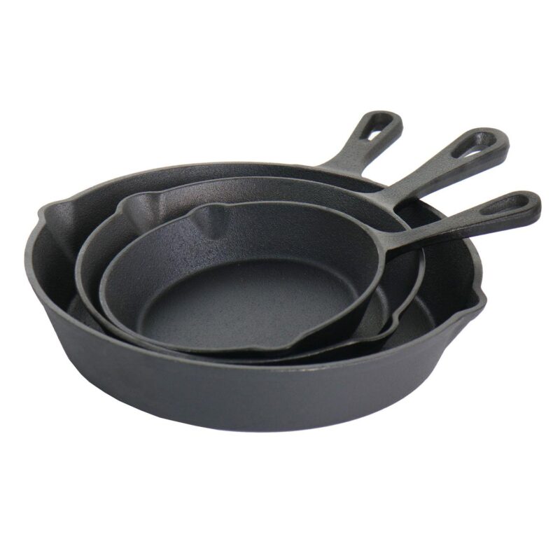 3 Piece Pre-Seasoned Cast Iron Skillet Set in Black - Image 2