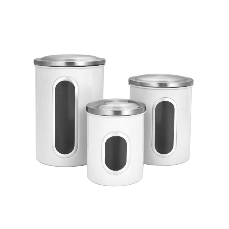 3 Piece Set Of Nesting Stainless Steel Canisters. With Tight Fitting Lids And Clear-view Windows - Image 3