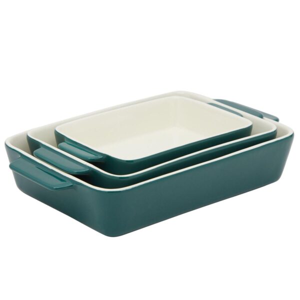 3 Pieces Ceramic Bakeware Set, Porcelain Casserole Dishes for Baking (Green, 3 Rectangular Sizes)