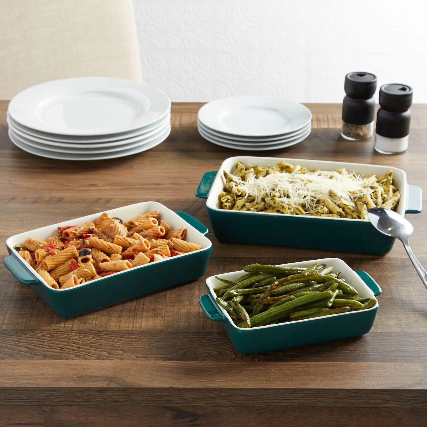 3 Pieces Ceramic Bakeware Set, Porcelain Casserole Dishes for Baking (Green, 3 Rectangular Sizes) 3 3 Pieces Ceramic Bakeware Set, Porcelain Casserole Dishes for Baking (Green, 3 Rectangular Sizes) - Image 3