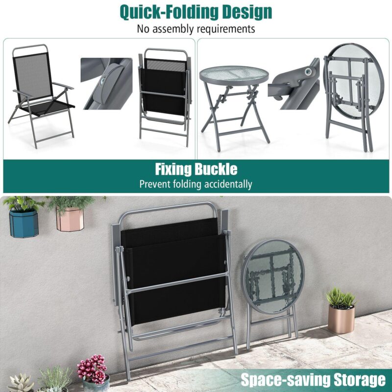 3 Pieces Patio Folding Chair Set Outdoor Metal Conversation Set - Image 5