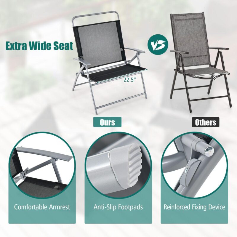 3 Pieces Patio Folding Chair Set Outdoor Metal Conversation Set - Image 4