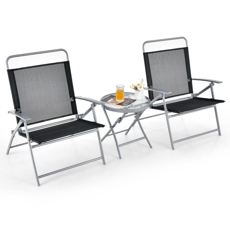 3 Pieces Patio Folding Chair Set Outdoor Metal Conversation Set - Image 2