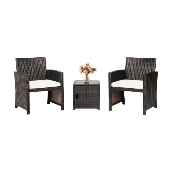 3 Pieces Patio Wicker Furniture Set With Storage Table And Protective Cover